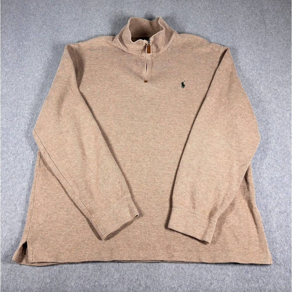 Vintage Polo Ralph Lauren 1/4 Zip Pullover Sweater XL Tan